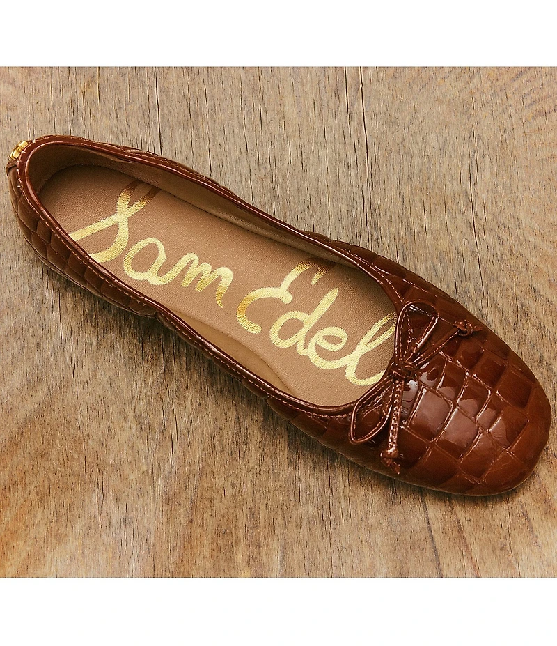 Sam Edelman Alie Croco Print Patent Leather Bow Detail Ballet Flats