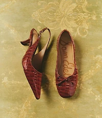 Sam Edelman Alie Croco Print Patent Leather Bow Detail Ballet Flats