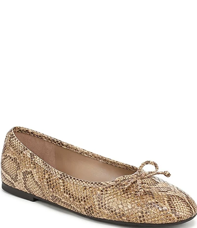 Sam Edelman Alie Snake Print Leather Bow Ballet Flats
