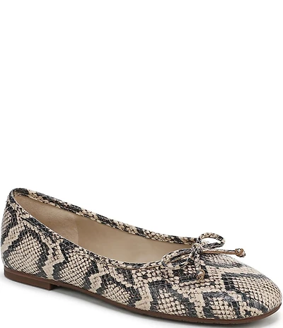 Sam Edelman Alie Snake Print Leather Bow Detail Ballet Flats