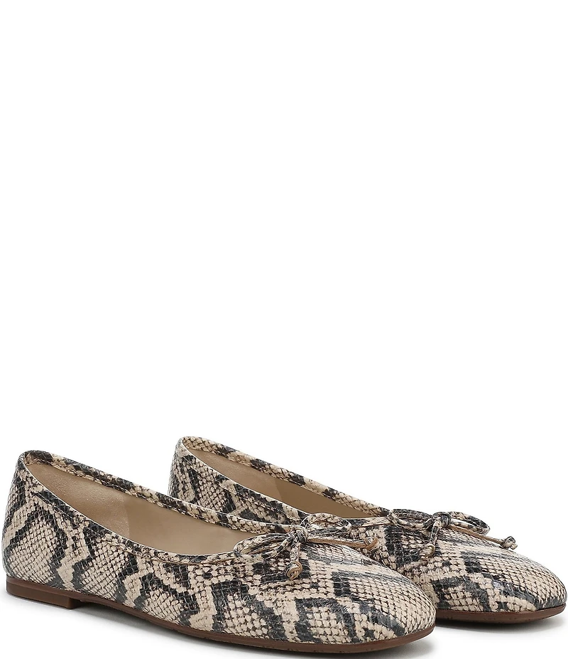 Sam Edelman Alie Snake Print Leather Bow Detail Ballet Flats