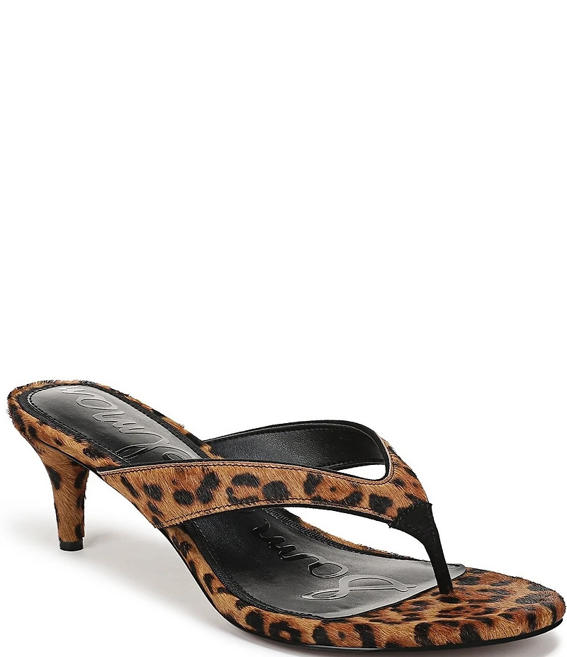 Sam Edelman Amie Leopard Print Calf Hair Kitten Heel Thong Sandals