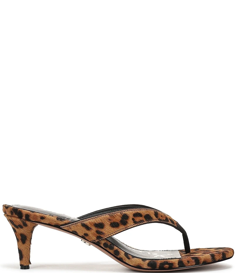 Sam Edelman Amie Leopard Print Calf Hair Kitten Heel Thong Sandals