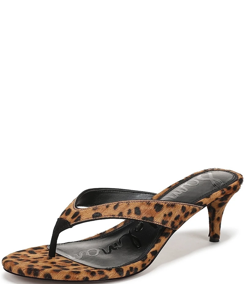 Sam Edelman Amie Leopard Print Calf Hair Kitten Heel Thong Sandals