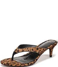 Sam Edelman Amie Leopard Print Calf Hair Kitten Heel Thong Sandals
