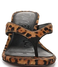 Sam Edelman Amie Leopard Print Calf Hair Kitten Heel Thong Sandals