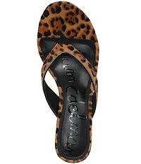 Sam Edelman Amie Leopard Print Calf Hair Kitten Heel Thong Sandals