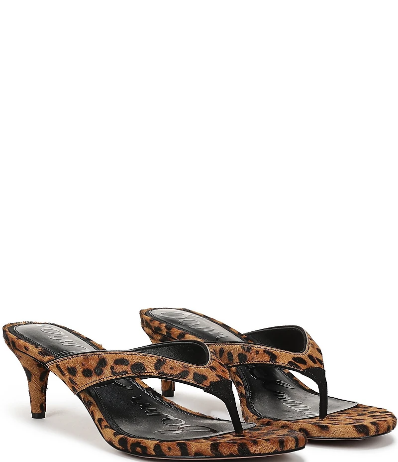Sam Edelman Amie Leopard Print Calf Hair Kitten Heel Thong Sandals