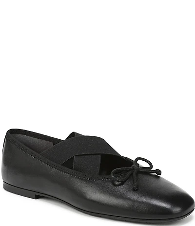 Sam Edelman Arya Leather Elastic Cross Strap Bow Detail Mary Jane Ballet Flats