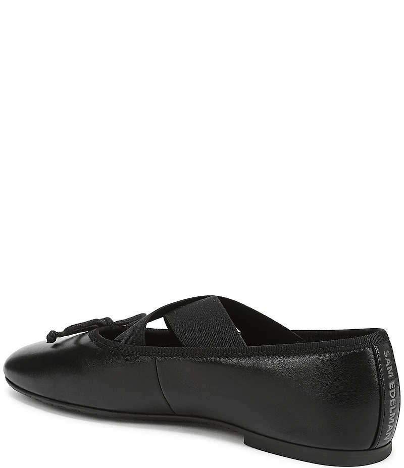 Sam Edelman Arya Leather Elastic Cross Strap Bow Detail Mary Jane Ballet Flats