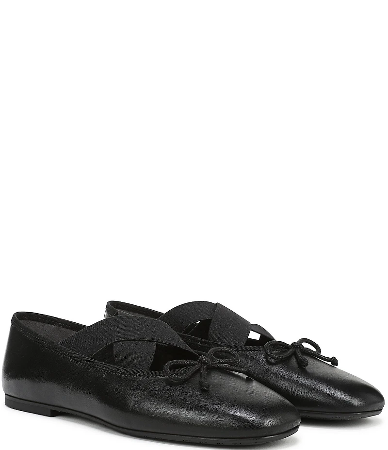 Sam Edelman Arya Leather Elastic Cross Strap Bow Detail Mary Jane Ballet Flats