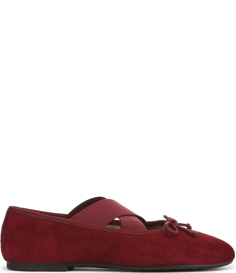 Sam Edelman Arya Suede Elastic Cross Strap Bow Detail Mary Jane Ballet Flats