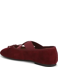 Sam Edelman Arya Suede Elastic Cross Strap Bow Detail Mary Jane Ballet Flats