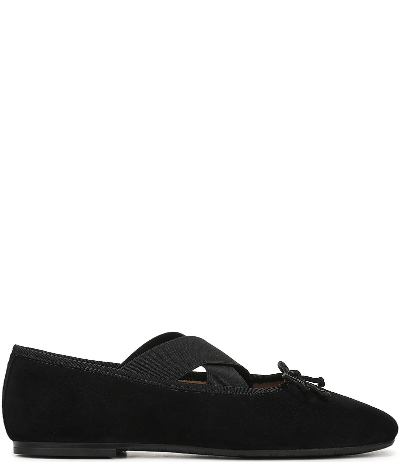 Sam Edelman Arya Suede Elastic Cross Strap Bow Detail Mary Jane Ballet Flats