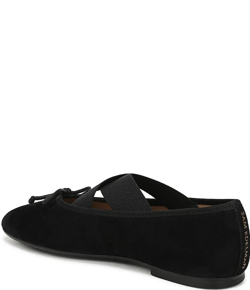 Sam Edelman Arya Suede Elastic Cross Strap Bow Detail Mary Jane Ballet Flats