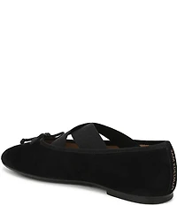 Sam Edelman Arya Suede Elastic Cross Strap Bow Detail Mary Jane Ballet Flats