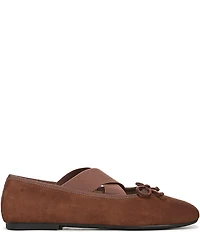 Sam Edelman Arya Suede Elastic Cross Strap Bow Detail Mary Jane Ballet Flats