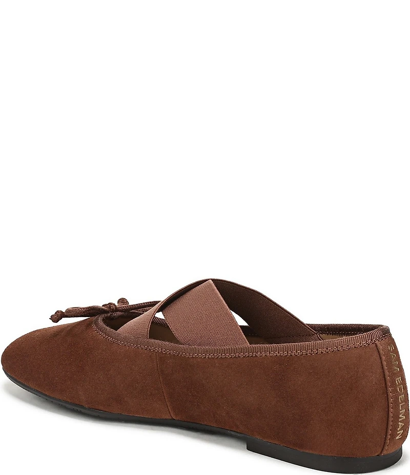 Sam Edelman Arya Suede Elastic Cross Strap Bow Detail Mary Jane Ballet Flats