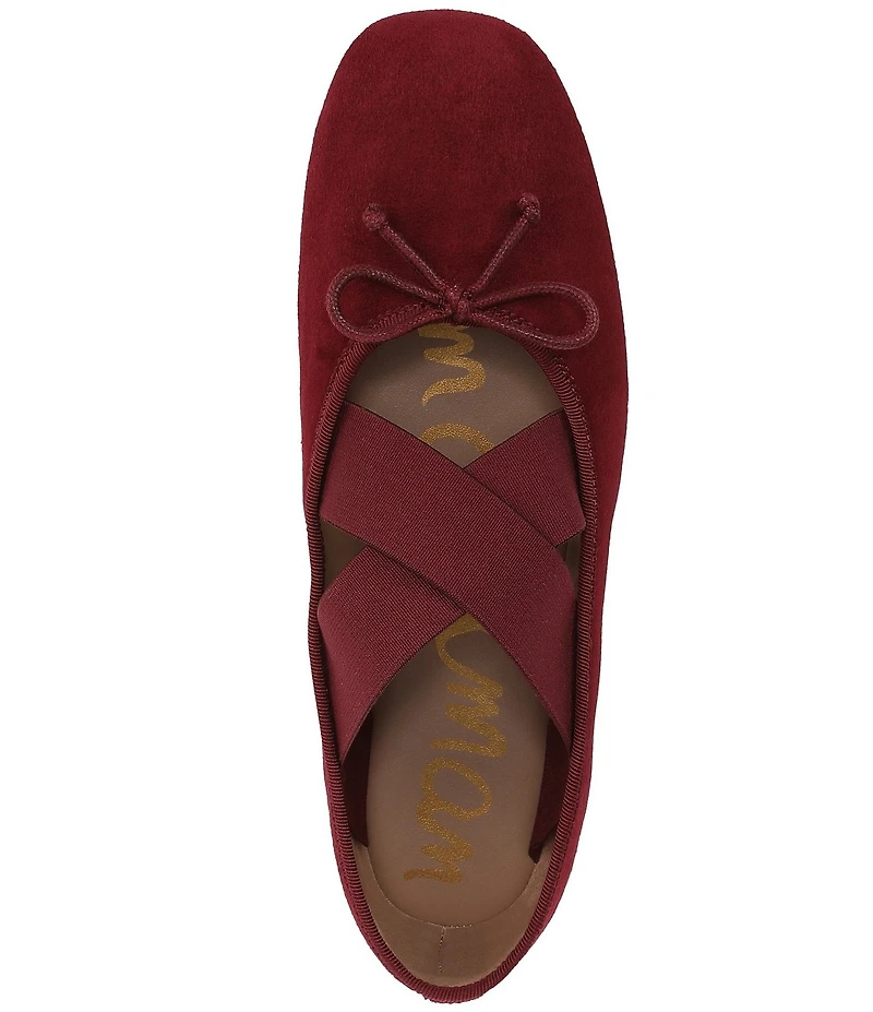 Sam Edelman Arya Suede Elastic Cross Strap Bow Detail Mary Jane Ballet Flats