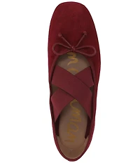 Sam Edelman Arya Suede Elastic Cross Strap Bow Detail Mary Jane Ballet Flats