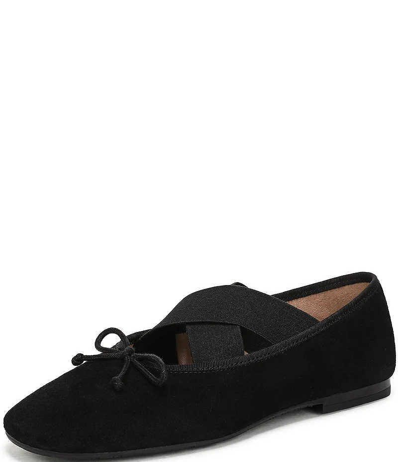 Sam Edelman Arya Suede Elastic Cross Strap Bow Detail Mary Jane Ballet Flats
