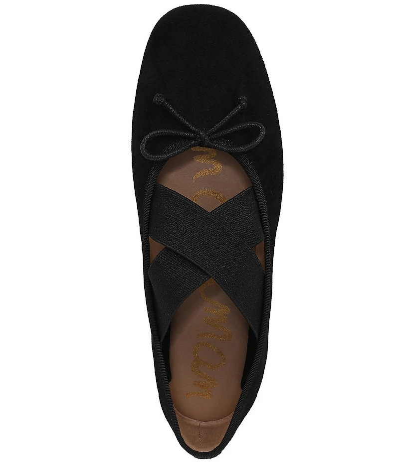 Sam Edelman Arya Suede Elastic Cross Strap Bow Detail Mary Jane Ballet Flats