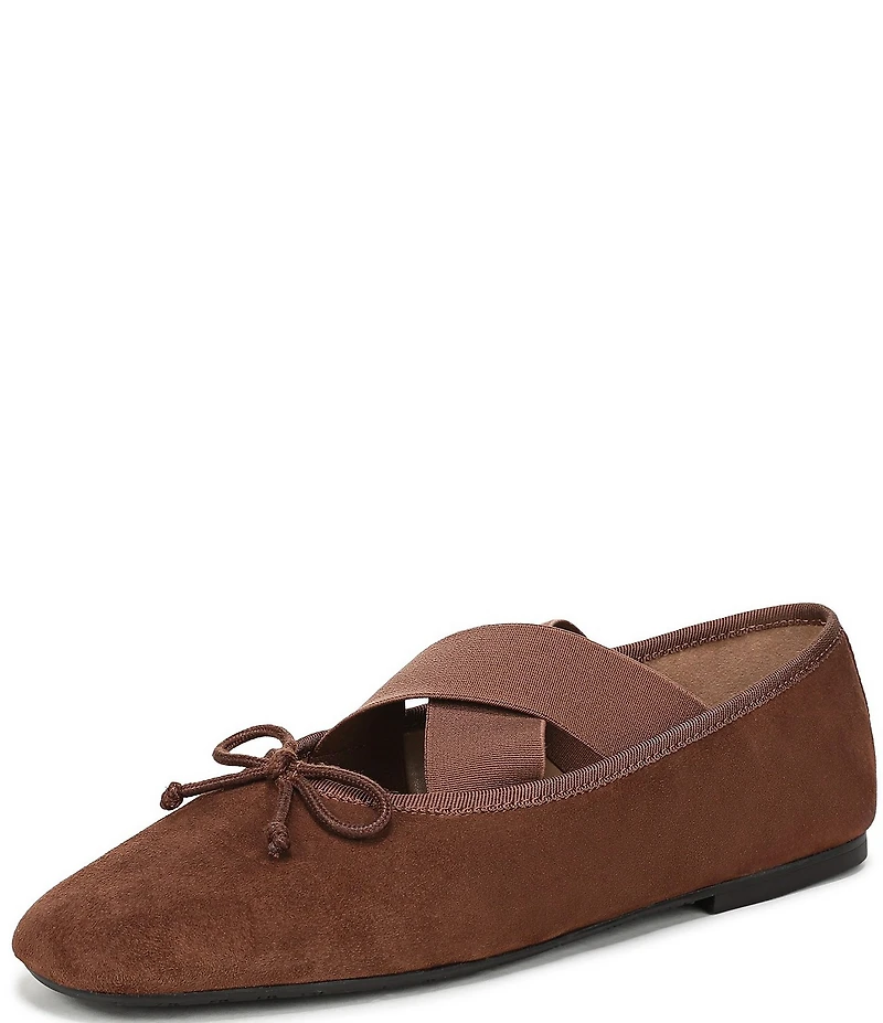 Sam Edelman Arya Suede Elastic Cross Strap Bow Detail Mary Jane Ballet Flats