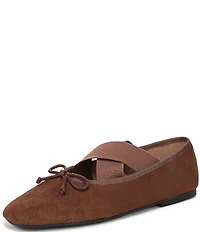 Sam Edelman Arya Suede Elastic Cross Strap Bow Detail Mary Jane Ballet Flats