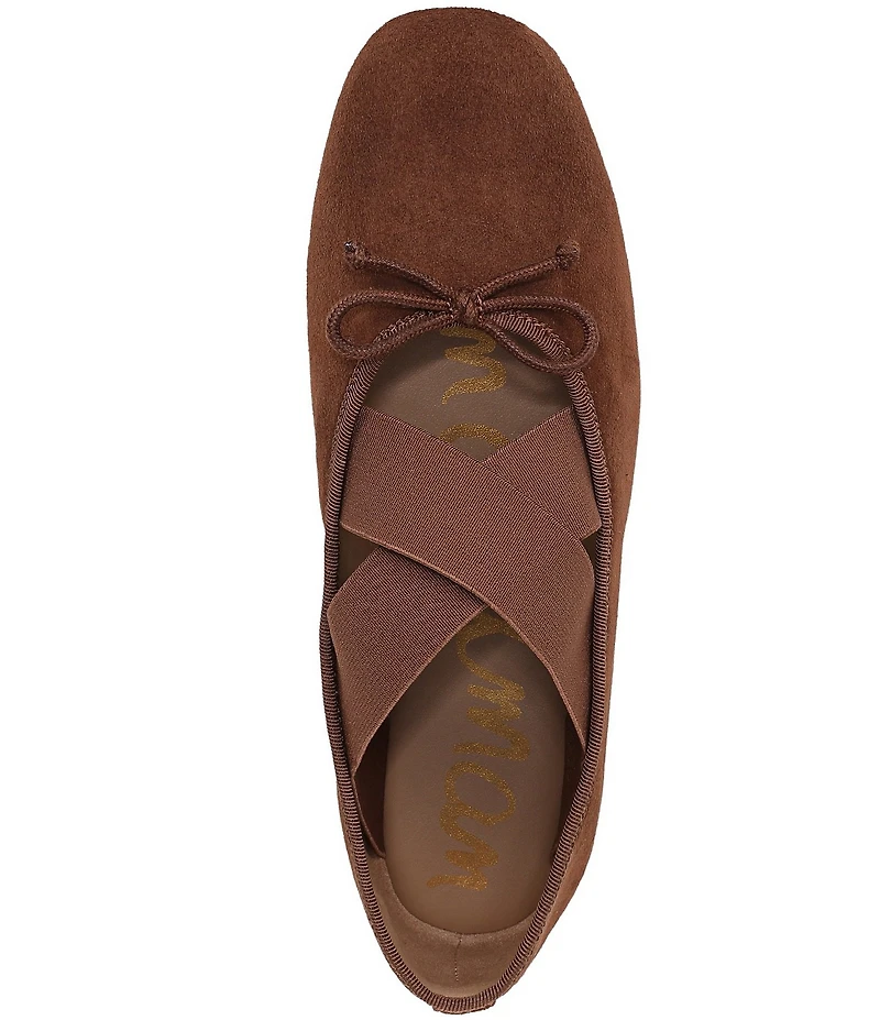 Sam Edelman Arya Suede Elastic Cross Strap Bow Detail Mary Jane Ballet Flats