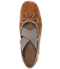 Sam Edelman Arya Velvet Elastic Cross Strap Bow Detail Mary Jane Ballet Flats
