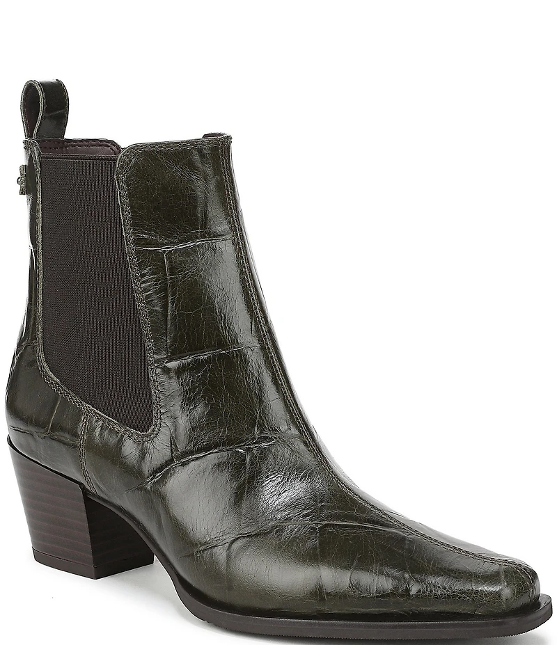 Sam Edelman Ashtyn Croco Embossed Leather Chelsea Snip Toe Booties