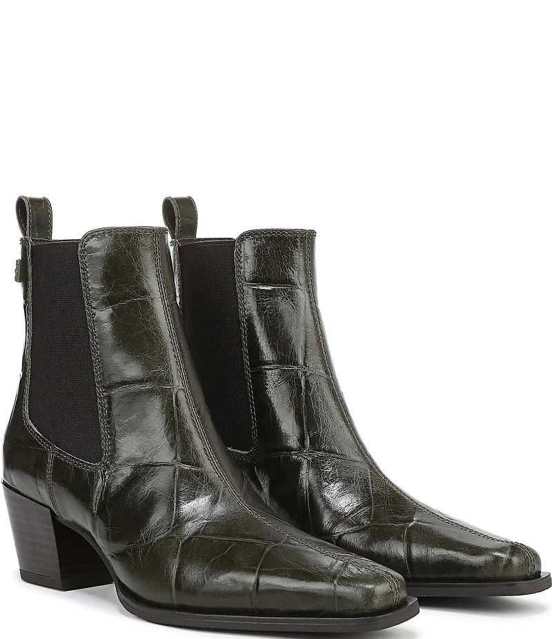 Sam Edelman Ashtyn Croco Embossed Leather Chelsea Snip Toe Booties