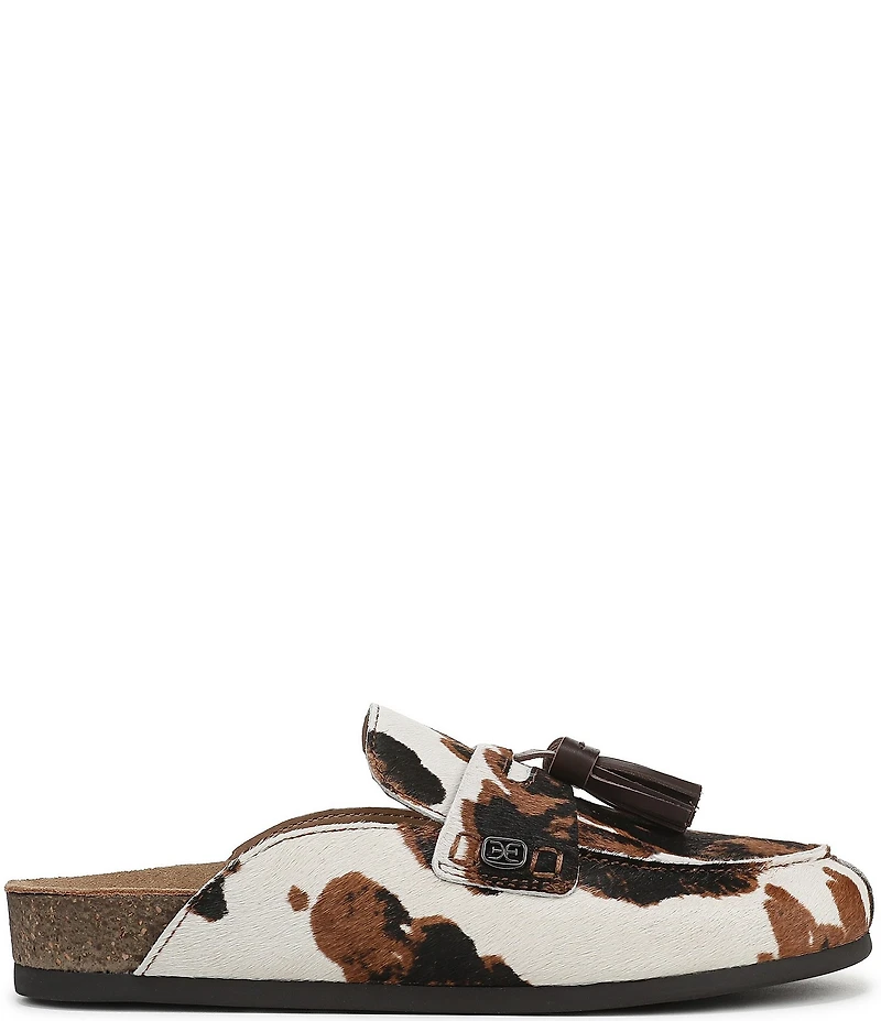 Sam Edelman Astrid Cow Print Calf Hair Tassel Detail Mules