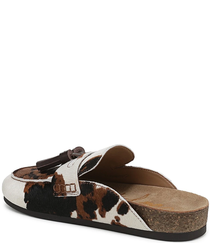 Sam Edelman Astrid Cow Print Calf Hair Tassel Detail Mules