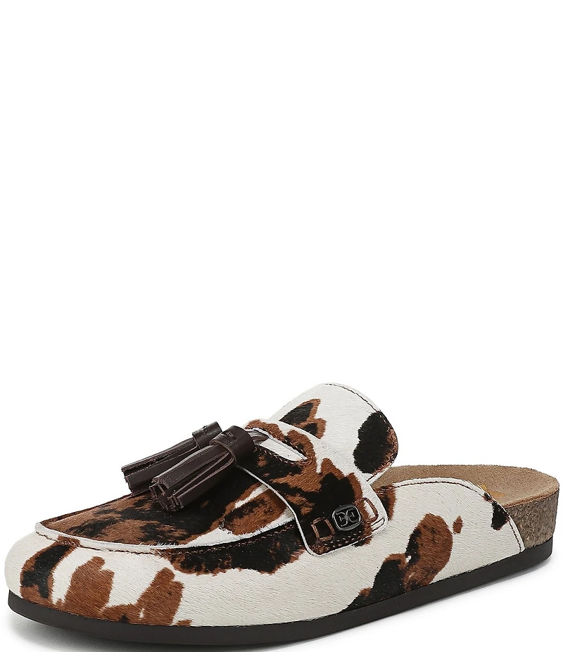 Sam Edelman Astrid Cow Print Calf Hair Tassel Detail Mules