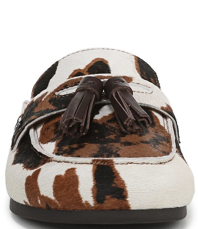 Sam Edelman Astrid Cow Print Calf Hair Tassel Detail Mules