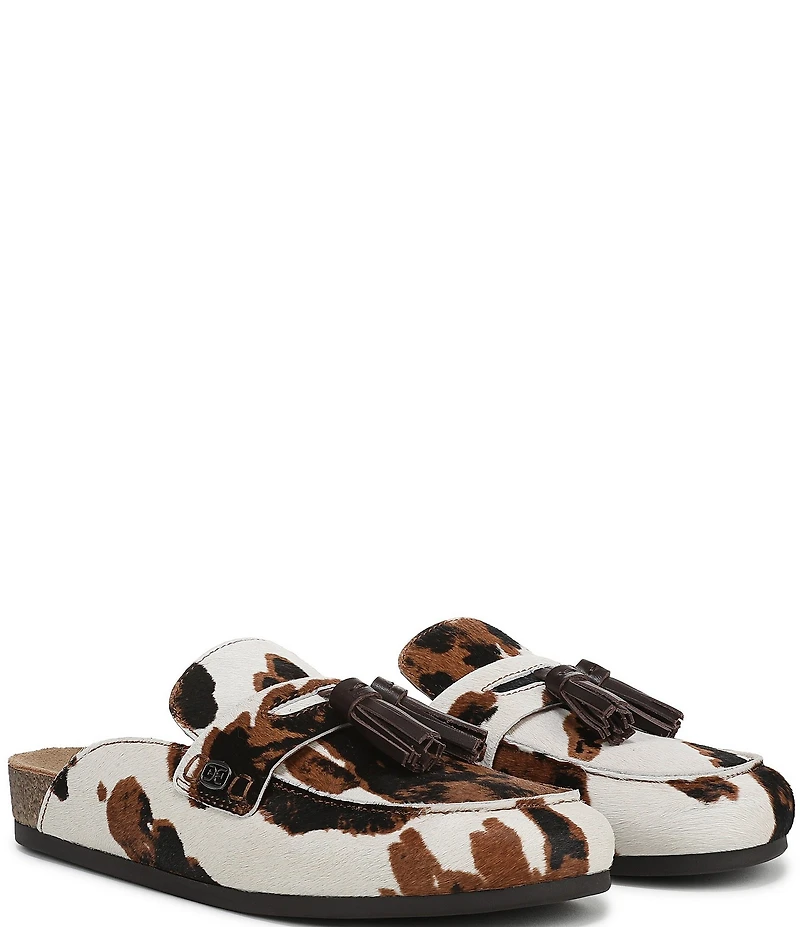 Sam Edelman Astrid Cow Print Calf Hair Tassel Detail Mules