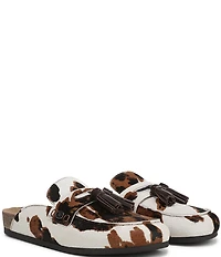 Sam Edelman Astrid Cow Print Calf Hair Tassel Detail Mules