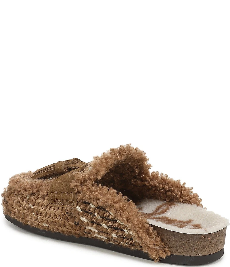 Sam Edelman Astrid Cozy Weave and Suede Faux Fur Lined Tassel Mules