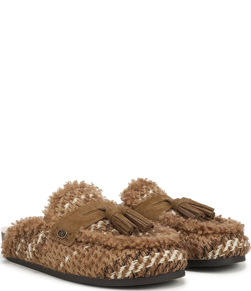 Sam Edelman Astrid Cozy Weave and Suede Faux Fur Lined Tassel Mules