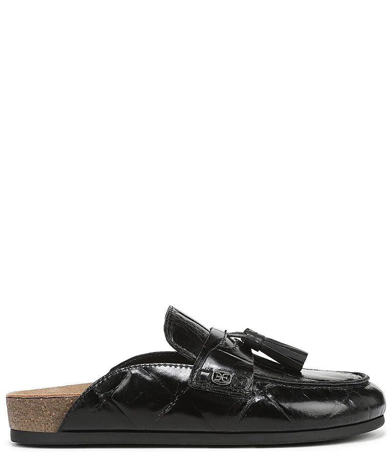 Sam Edelman Astrid Crocodile Print Leather Tassel Detail Mules