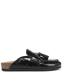 Sam Edelman Astrid Crocodile Print Leather Tassel Detail Mules