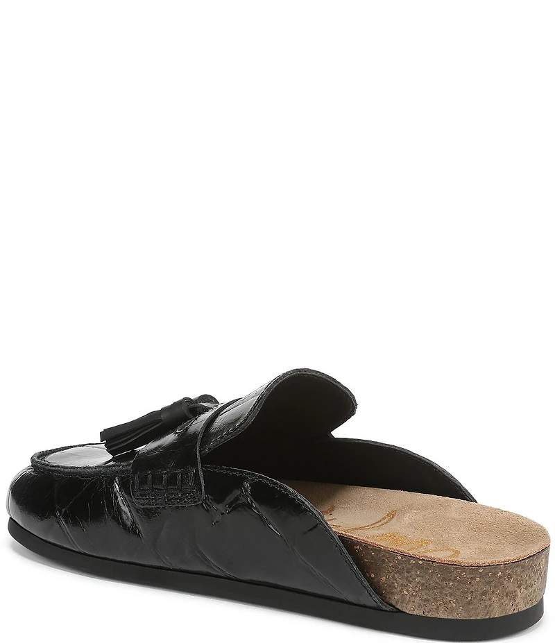 Sam Edelman Astrid Crocodile Print Leather Tassel Detail Mules
