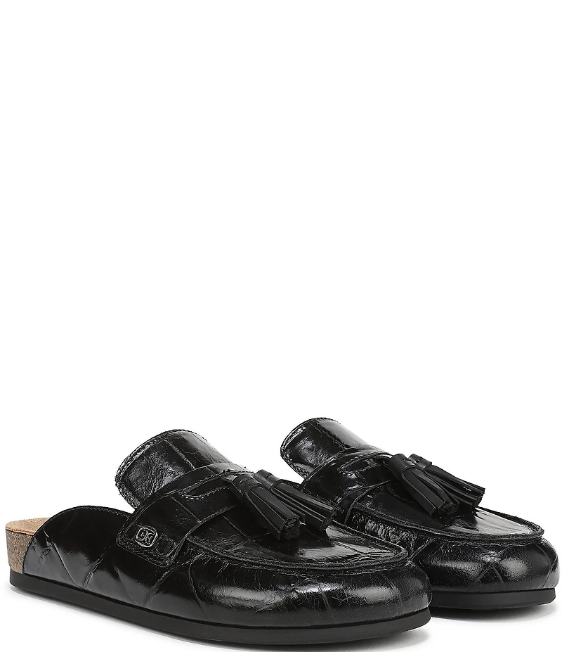 Sam Edelman Astrid Crocodile Print Leather Tassel Detail Mules