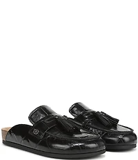 Sam Edelman Astrid Crocodile Print Leather Tassel Detail Mules