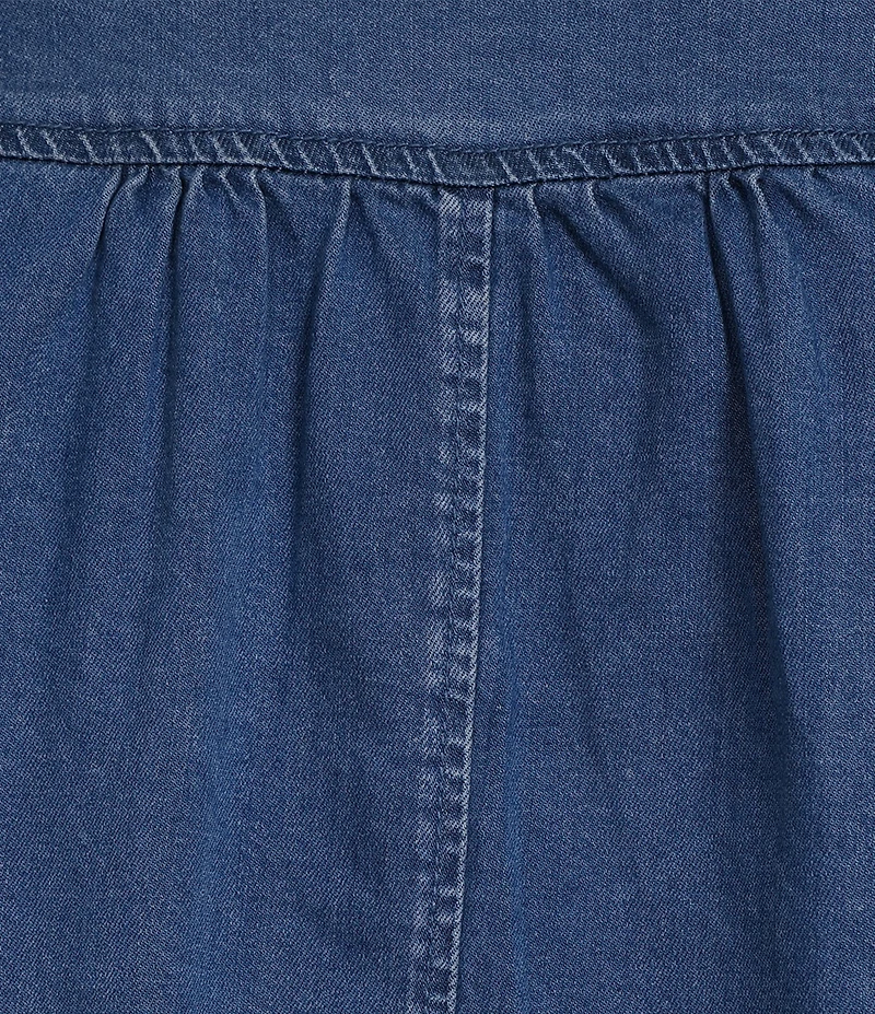 Sam Edelman Austin Stretch Denim Banded Collar Short Sleeve Top