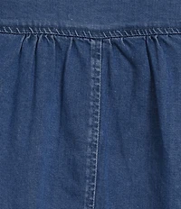 Sam Edelman Austin Stretch Denim Banded Collar Short Sleeve Top