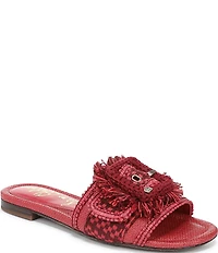 Sam Edelman Bambi Playa Raffia and Fringe Oversized Buckle Slide Sandals