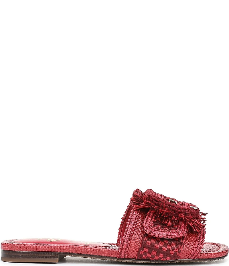 Sam Edelman Bambi Playa Raffia and Fringe Oversized Buckle Slide Sandals