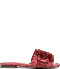 Sam Edelman Bambi Playa Raffia and Fringe Oversized Buckle Slide Sandals